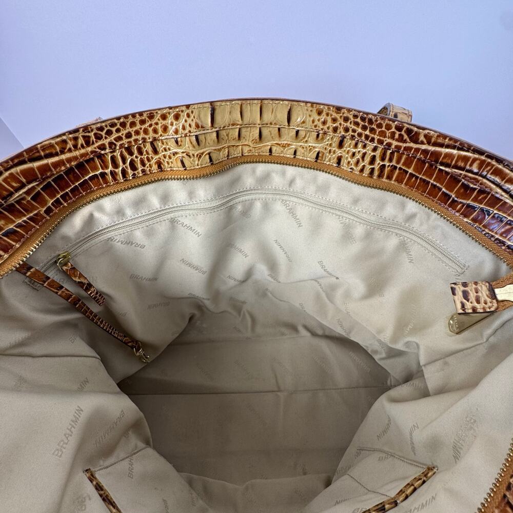 Brahmin Misha Toasted Rochelle Tote Caramel Nubuck Crock Embossed Leather - Picture 9 of 12